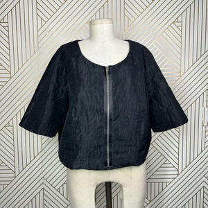 Marina Rinaldi‎ Voyage Black Quilted Cropped Zip Front Jacket Size 23 / US 14